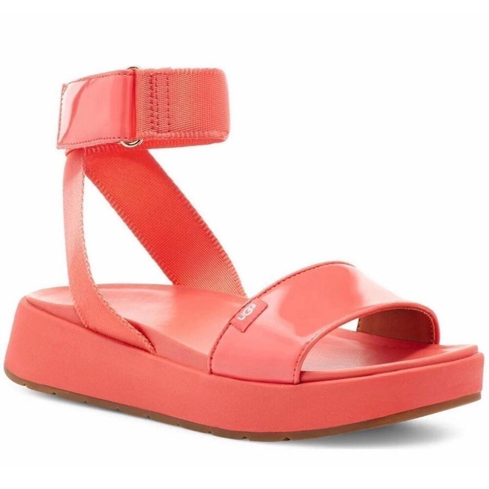 UGG Lenox Orange Coral Platform Ankle Strap Sandals Size 8